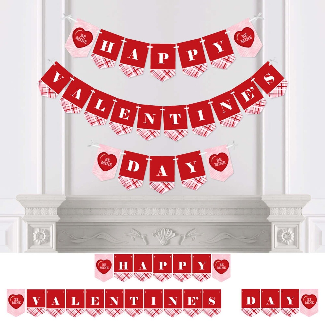 Big Dot of Happiness Conversation Hearts - Valentine's Day Party Bunting Banner - Red Party Decorations - Happy Valentine's Day